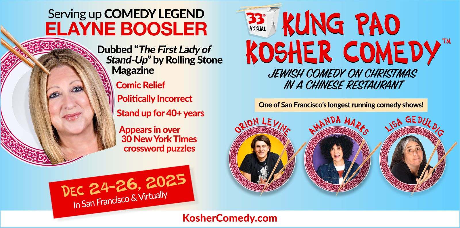33rd Annual Kung Pao Kosher Comedy: Jewish Comedy on Christmas in a Chinese Restaurant