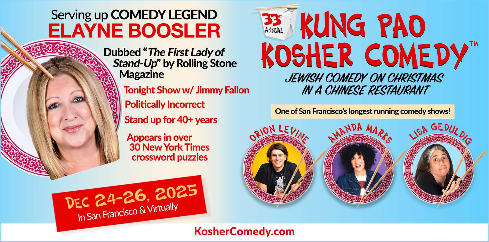 33rd Annual Kung Pao Kosher Comedy: Jewish Comedy on Christmas in a Chinese Restaurant